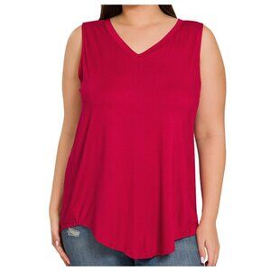 PLUS LUXE RAYON SLEEVELESS V-NECK HI-LOW HEM TOP